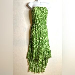 Sweet Pea Anthropologie Stacy Frati Mesh Green High-Low Dress Sz L Coastal Fairy